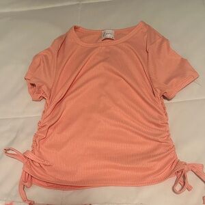 Olivia Rae Peach Ruched Short Sleeve Top